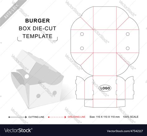 Burger box die cut template packaging Royalty Free Vector