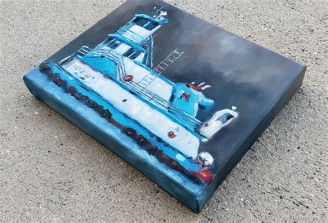 Tug Boat Art Hudson River Blue And White Boat Painting