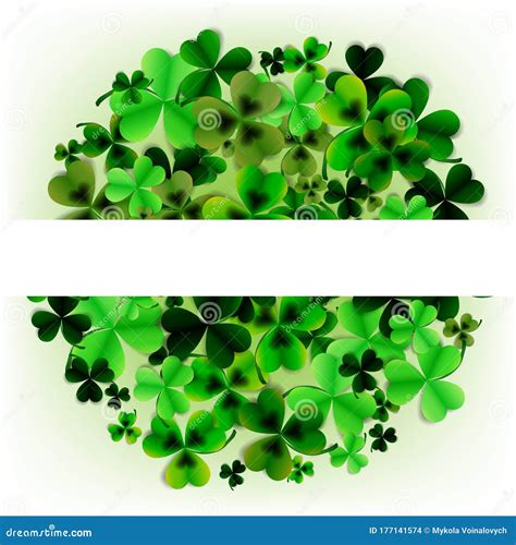 Saint Patrick S Day Round Frame With Green Four And Tree Leaf Clovers On Bright Background