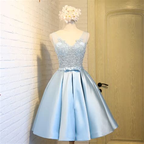 Cute Light Blue Short Homecoming Dresses 2017 Cheap V Neck Lace 8th ...