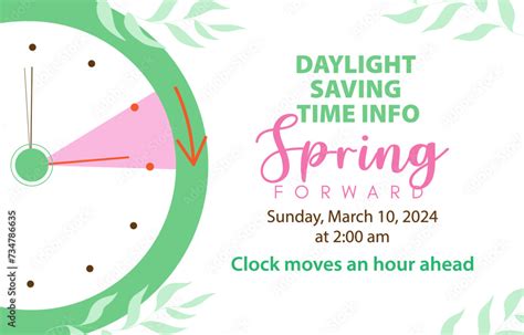 Daylight Saving Time Begins Info Banner Vector Illustration Of Clock And Schedule With Calendar