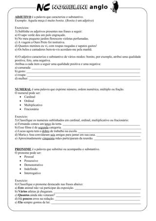 Classes gramaticais Atividades de gramática Gramaticais nutrinat