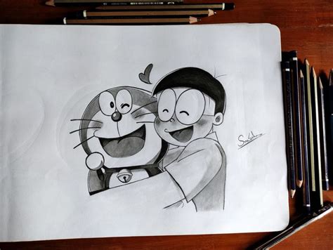 Doraemon & Nobita Pencil Sketch ️ | Pencil drawing images, Cute drawings, Pencil sketch images