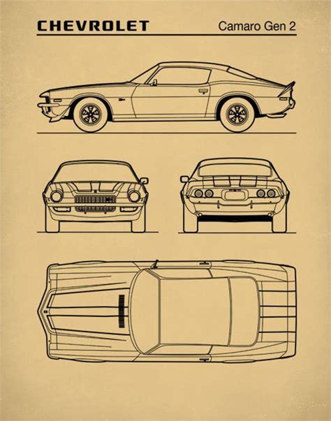 Auto Art Patent Print Chevrolet Camaro Gen 2 Blueprint Etsy Dibujos