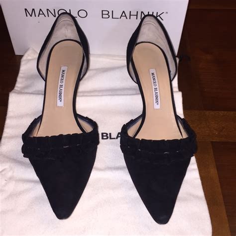 Manolo Blahnik Shoes Manolo Blahnik Black Suede Dorsay With Ruffle