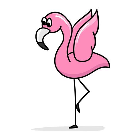 Cartoon Flamingo The Cute Pink Flamingo Has Raised Its Wings And