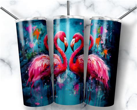 Oz Skinny Tumbler Sublimation Design Template Flamingos Painting