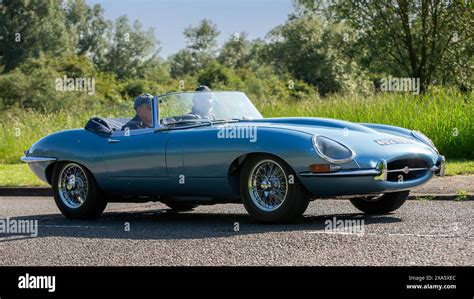 Stony Stratford UK June 2nd 2024 1963 Blue E Type Jaguar Classic