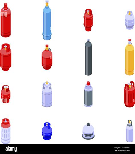 Gas Cylinders Icons Set Isometric Set Of Gas Cylinders Vector Icons