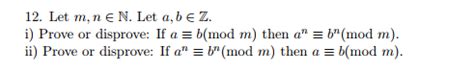 Solved 12 Let M N E N Let A BeZ I Prove Or Disprove If Chegg