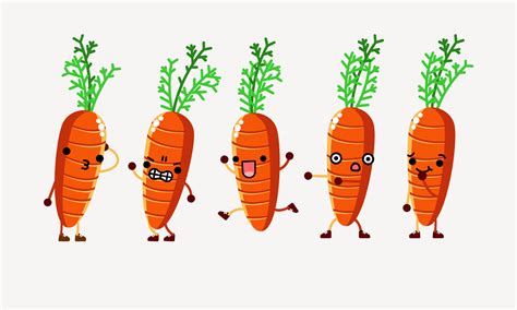 Collection Of Cute Carrot Character Mascot Illustration With Different Pose And Facial