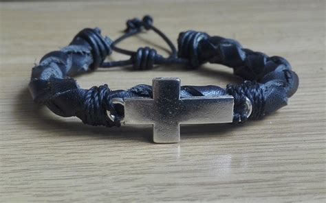 Brazalete Trenzada De Cuero Negro Pulsera De Cuer Artesanum