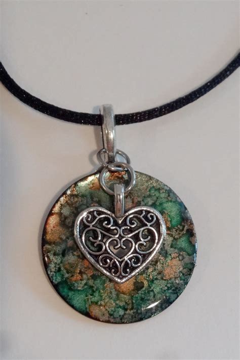 Alcohol Ink Washer Pendant With Filigree Heart Charm Created By C Ryan