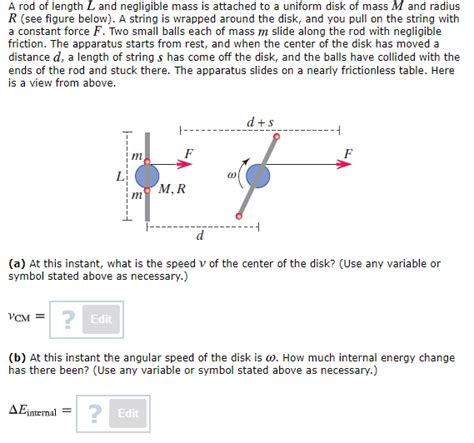 Solved A Rod Of Length L And Negligible Mass Is Attached To Chegg