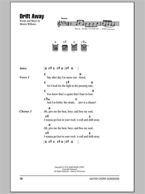 Drift Away By Dobie Gray Sheet Music For Guitar Chords Lyrics At Sheet Music Direct