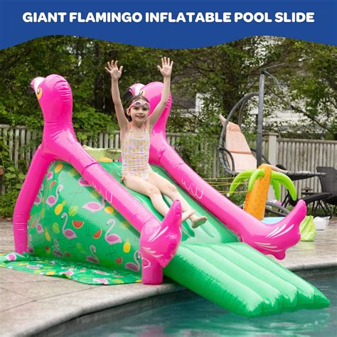 Tobog N Inflable Gigante De Flamenco Con Rociadores De Agua Laterales