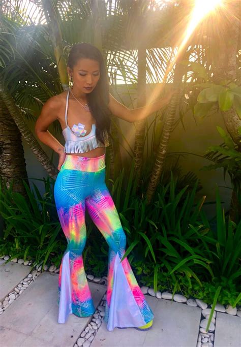 Love Khaos Holographic Bell Bottoms Festival Wear Meggings Neon