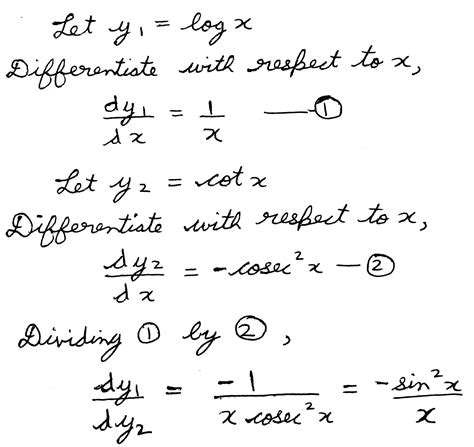 Differentiate Log X With Respect To Cot X