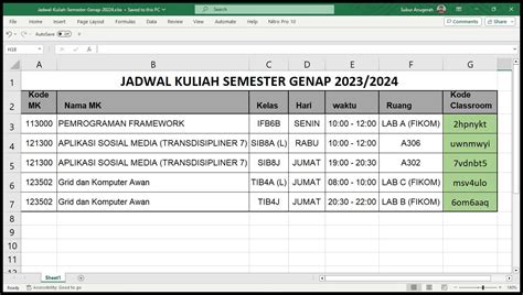 Jadwal Kuliah Semester Genap 2023 2024 Dan Kode Classroom