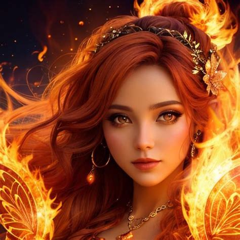 Fairy Goddess Warm Colors Fiery Background Closeup