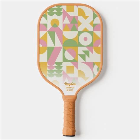 Colorful Mod Geometric Retro Pattern Custom Text Pickleball Paddle