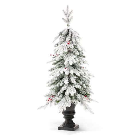 Glitzhome 4 Ft Pre Lit Flocked Fir Artificial Christmas Tree With 100