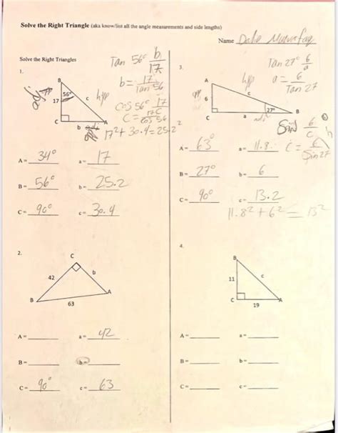 Solved Solve The Right Triangle Aka Know List All The Angle