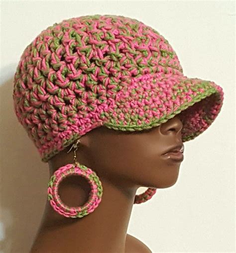 Alpha Kappa Alpha Chunky Crochet Baseball Cap With Earrings By Razonda