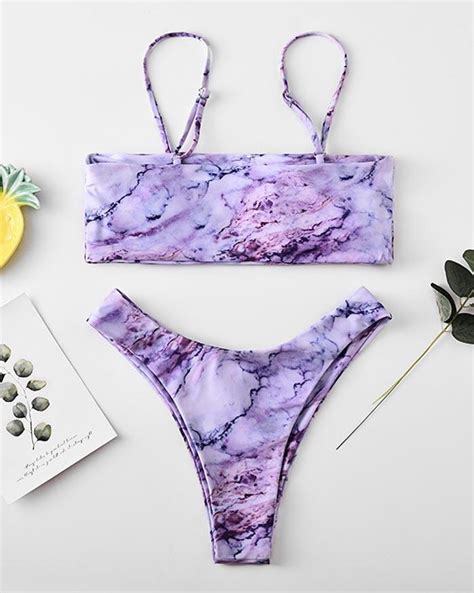 Emmiol Free Shipping 2023 Tie Dye Adjustable Strap Bikini Purple S In