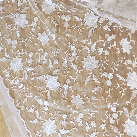 Floral Embroidery Lace Fabric Tulle Leaves Lace Fabrics Mesh Etsy Uk