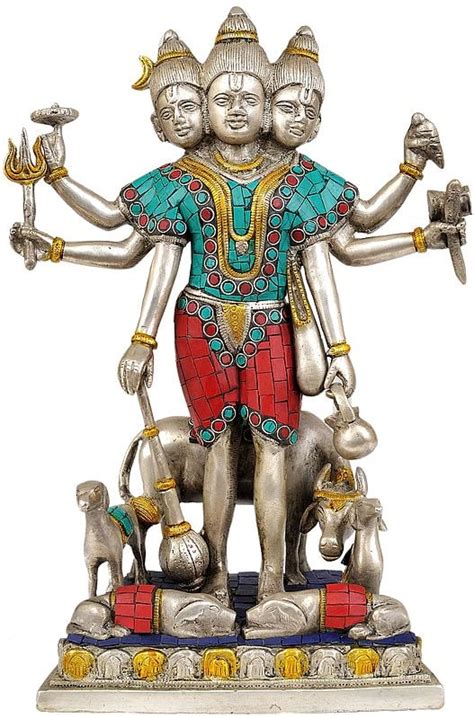 12 Bhagavan Dattatreya Inlay Statue In Brass Handmade Made In