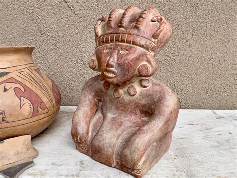 Mexican Folk Art Pre Colombian Pottery Reproduction Statue Fertility