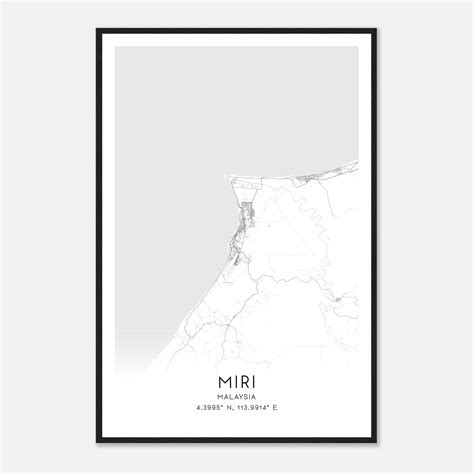 Miri Malaysia Map Poster, Miri City Road Wall Art Print - Custom Maps & Posters