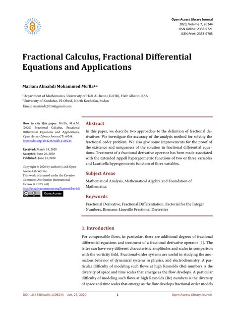 (PDF) Fractional Calculus, Fractional Differential Equations and ...