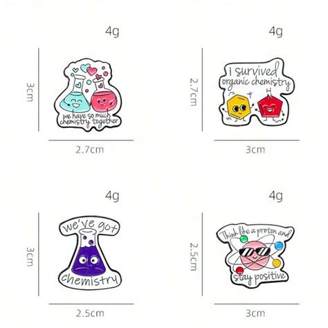 Badges métalliques de la série de chimie de dessin animé coloré