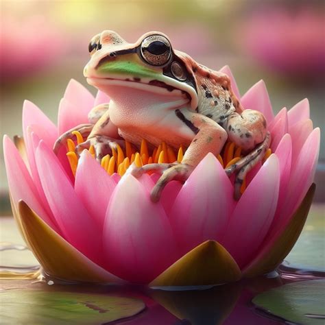 Premium Photo Frog Sits On A Lotus Flower