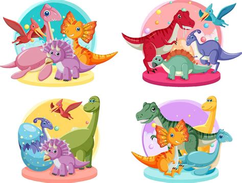 Set of cute dinosaur cartoon characters 8138478 Vector Art at Vecteezy