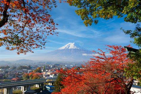 Fujiyoshida Japan With Mt Fuji In Autumn Stock Photo Image Of