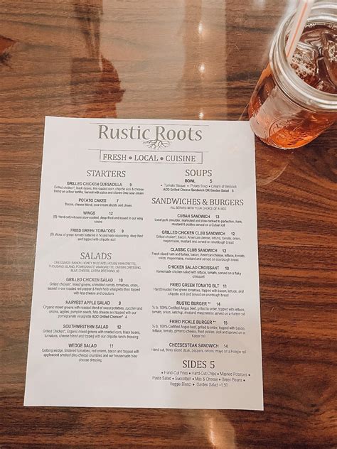 Menu At Rustic Roots Restaurant Lexington