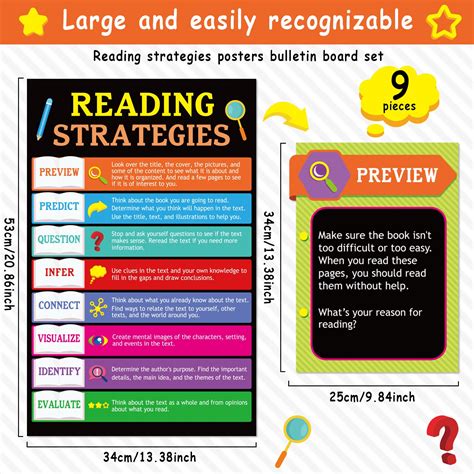 10 Pieces Reading Strategies Posters Educational Bulletin Board Set For Classroom