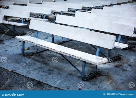 Rowa Of Empty Benches At An Outdoor Theater Stock Image Image Of Seat