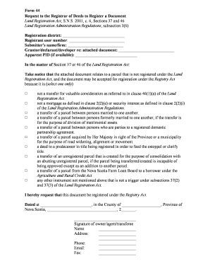 Fillable Online Gov Ns Form Request To The Registrar Of Deeds To