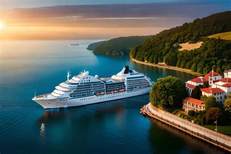 Premium AI Image | Cruise ship in the harbor at sunset