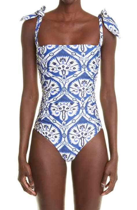 Johanna Ortiz Alcazar One Piece Swimsuit Shells Persian Blue Ecru