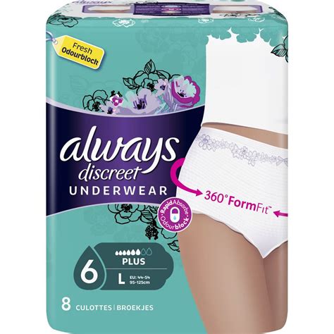 ALWAYS Discreet Culottes Incontinence Plus Taille L 8 Culottes Pas Cher