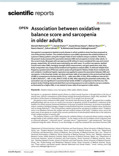 Pdf Association Between Oxidative Balance Score And Sarcopenia In