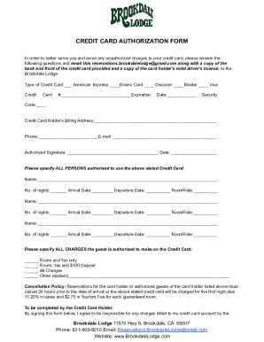 Fillable Online Brookdale Lodge Master Credit Card Auth Form Fax Email