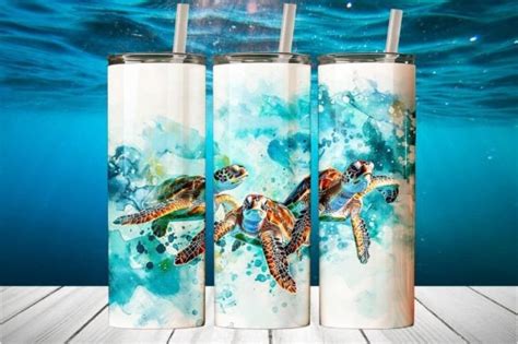 Watercolor Sea Turtle Tumbler Wrap PNG Graphic By Bilashdeb3d