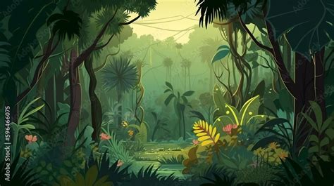 Vector cartoon illustration of background rainforest, Generative Ai Stock Illustration | Adobe Stock