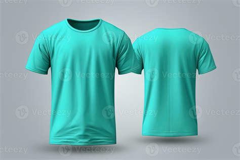 Cyan Male T Shirt Realistic Mockup Set From Front And Back View Blank